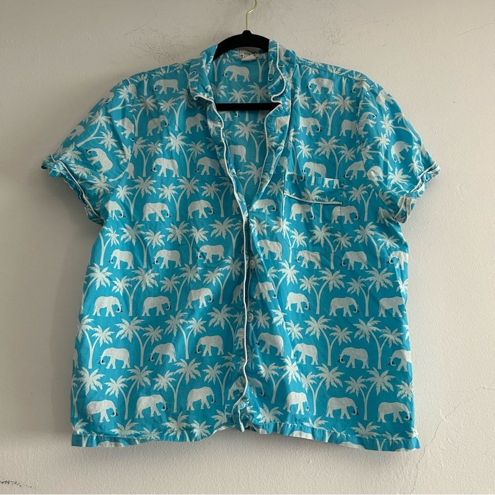 J. Crew Factory Elephant Print Cotton Short Sleeve Button Up Pajama Top Large